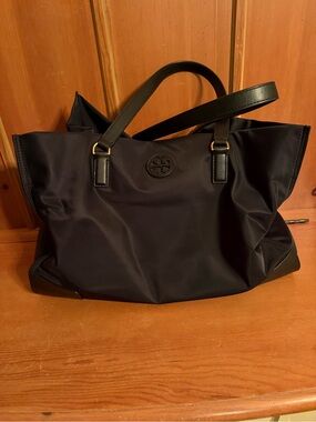 Tory Burch Black Nylon Tote with Leather Handles